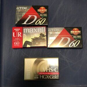 TDK D60 & Maxell UR 60 Audio Cassette Tape / Maxell VHS-C TC 30 Video Tape LOT